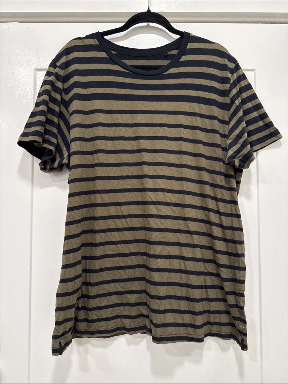 Rag & Bone New York Mens XL Olive Green Black Striped T-Shirt Peruvian Cotton